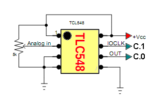 PICAXE connected to TLC548 ADC.