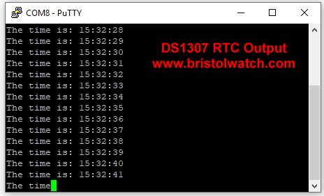 DS1307 clock output on a terminal.