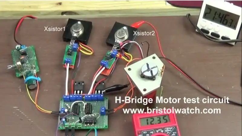 H-Bridge motor control with IGBTs and bipolar transistors.
