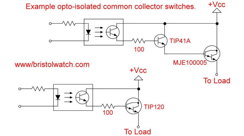 Example opto-isolated high side transistor drivers.
