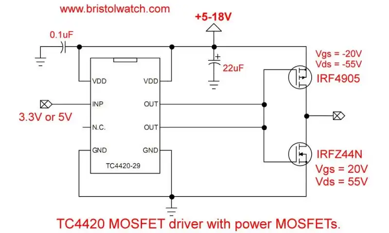 TC4420 MOSFET driver with MOSFETs