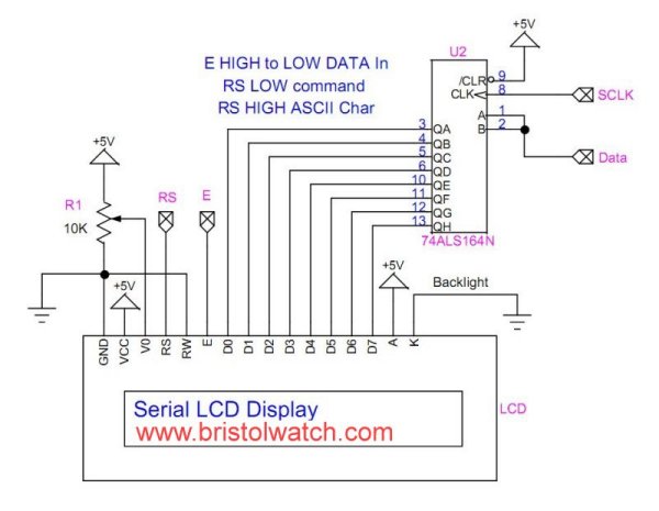 HD4470 based serial LCD display schematic.