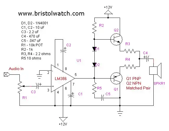 LM386 power amplifier with push-pull output