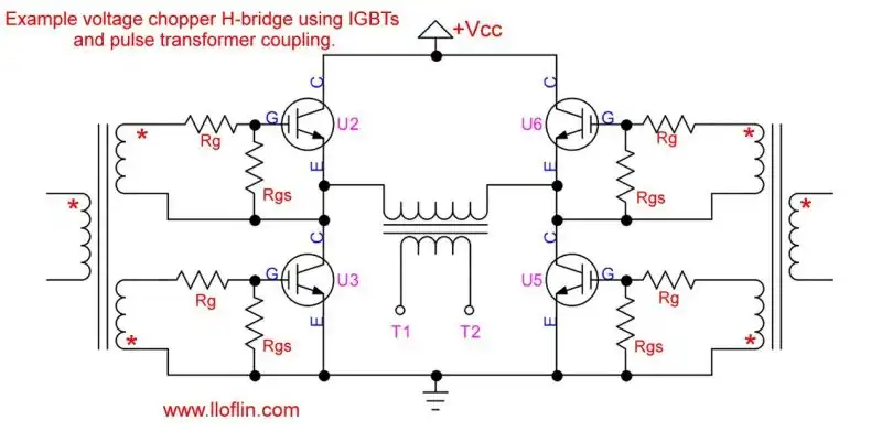 650VDC chopper H-bridge circuit with IGBTs and pulse transformers