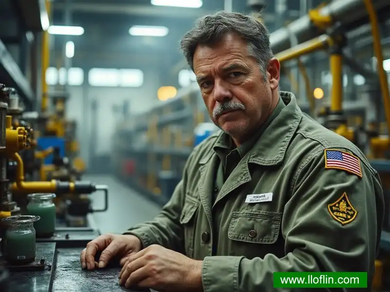 Man with army jacket working as chemist