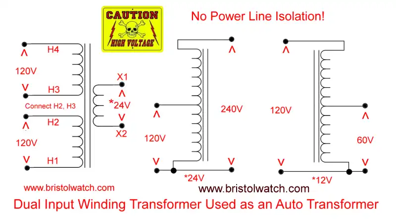 Dual primary transformer connected as an autotransfomrer.