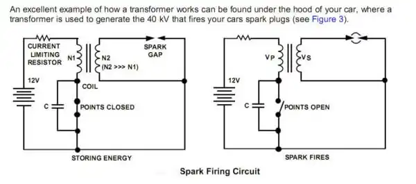 Old style point condenser high voltage spark plug firing circuit